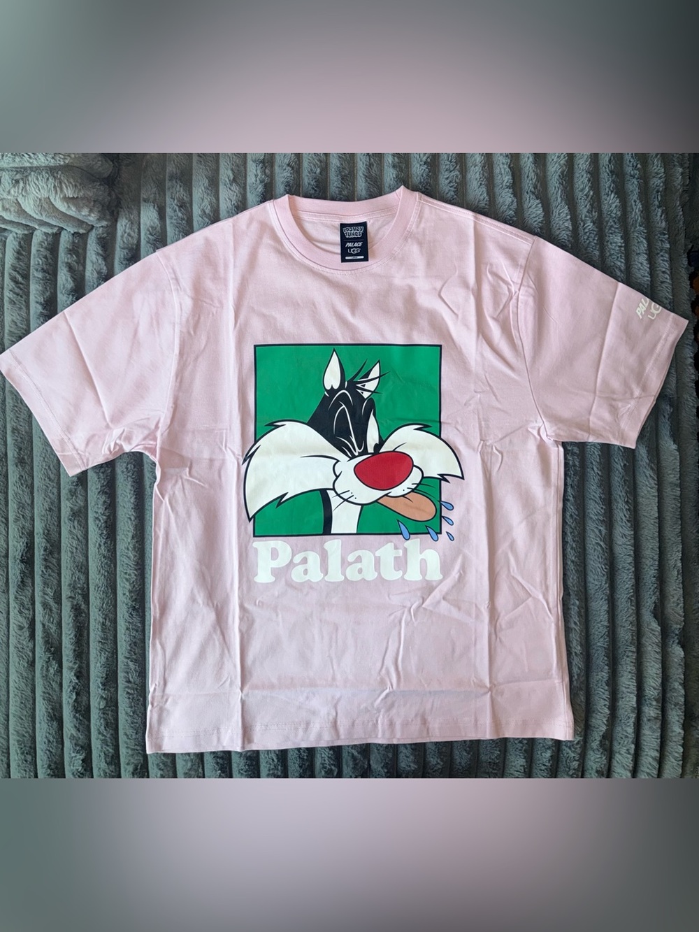 PALACE Pink Short Sleeve Tee with Cartoon Sylvester Graphic